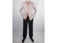 Men Oscar Banks All Cotton Shirt Hidden Button Down Collar Checker 5851 Orange
