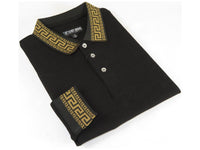Mens Stacy Adams Medallion Polo Style Knit Woven Shirt Long Sleeves 1306 Black