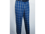 Men INSERCH premium Soft Cool Linen  2pc Walking Leisure suit 7098 Blue Plaid