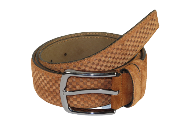 Men Genuine Basket weave Suede Soft Leather Belt PIERO ROSSI Turkey #1002 Cognac