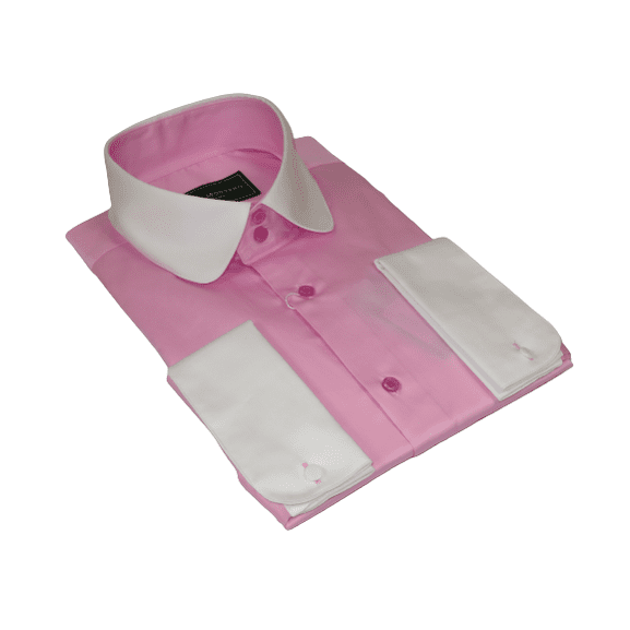Men 100% Cotton Shirt CIERO MONTERO Turkey #STN 05 Pink/White Collar Slim Fit