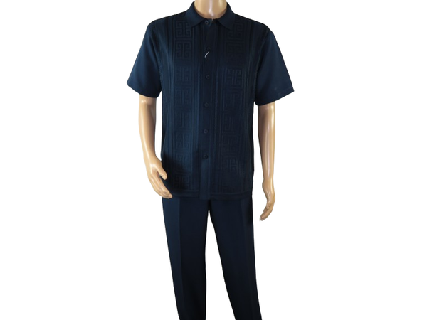 Men Silversilk 2pc walking leisure suit Italian woven knits 3125 Navy blue