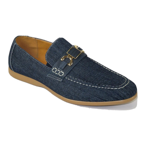 men Comfort Shoes AC CASUALS Upper Slip On Linen Fabric Texture 6816 Denim Blue