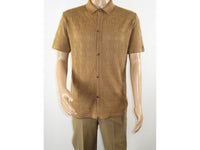 Mens Stacy Adams Italian Style Knit Woven Shirt Short Sleeves 3128 Cafe Brown