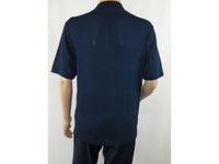 Mens Stacy Adams Italian Style Knit Woven Shirt Short Sleeves 3118 Navy Blue