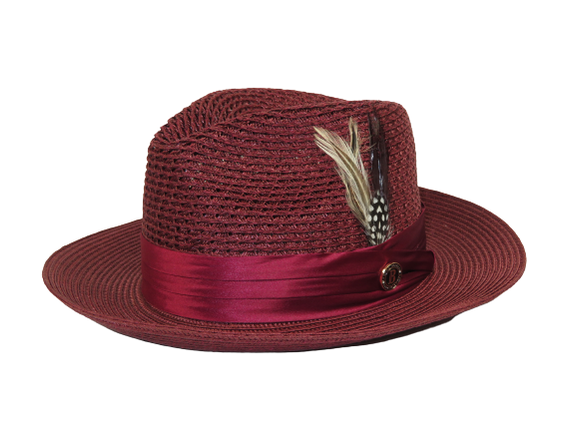 Men's Summer Spring Braid Straw style Hat by BRUNO CAPELO JULIAN JU912 Burgundy