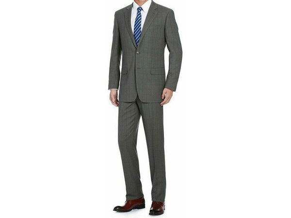 Mens Suit RENOIR English Window Pane Classic Fit Business 292-2 Gray Blue