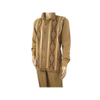 Men Silversilk 2pc Fancy walking leisure suit Italian woven knits 4407 Cafe Tan