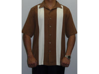 Men Aloha Fuji Silk Beyond Paradise Tropical Two tone Brown Sport Shirt 3006