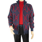 Men SILVERSILK Fancy Thick Sweater Jacket Zipper Pockets Mock Neck 4202 Navy Red