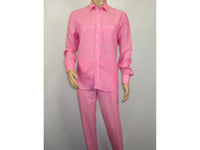 Men INSERCH premium Soft Linen Breathable 2pc Walking Leisure suit LS29116 Pink