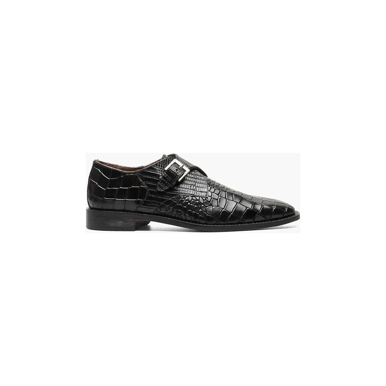 Stacy Adams Rapino Plain Toe Monk Strap Shoes Animal Print Black 25637-001