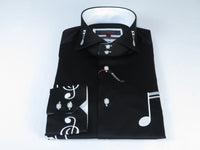 Mens AXXESS Musician Singer Dress Shirt Turkey Musical Notes 322-14 Black White