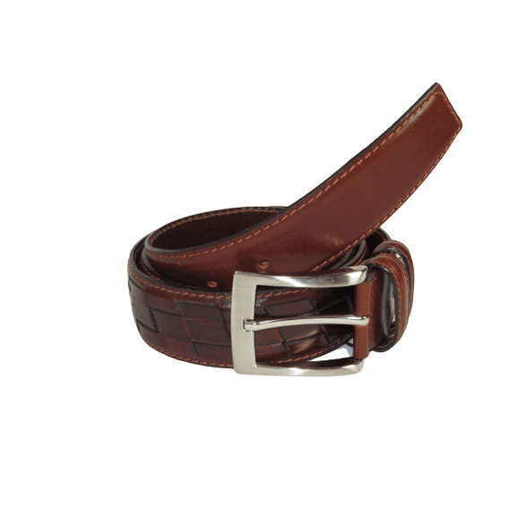 Men Genuine Leather Belt PIERO ROSSI Turkey Soft Full Grain Stitched #137 Cognac
