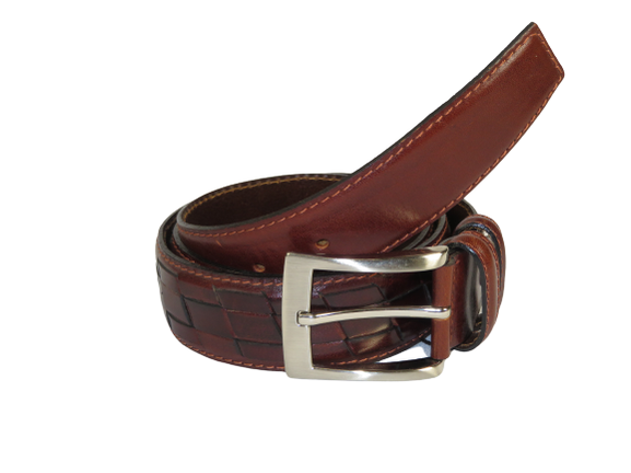 Men Genuine Leather Belt PIERO ROSSI Turkey Soft Full Grain Stitched #137 Cognac