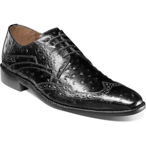 Stacy Adams Gennaro Wingtip Oxford Ostrich Print Leather Black 25537-001