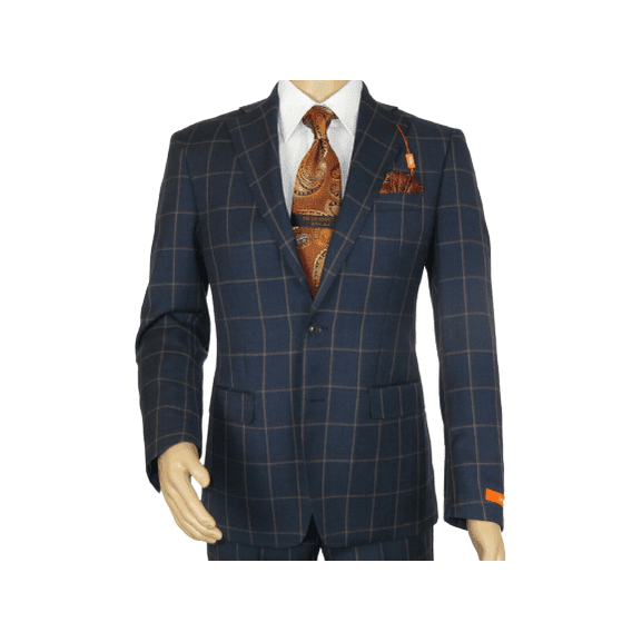 Men TALLIA Suit Wool Blend English Plaid Classic 2Button VDVA2SVX0013 Blue Brown