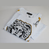 Men LAVERITA European Fashion Crew Shirt Short Sleeve Medusa Floral 93361 White