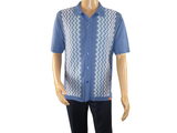 Mens Stacy Adams Italian Style Knit Woven Shirt Short Sleeves 3118 Denim Blue