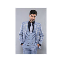 Men 3pc European Vested Suit WESSI by J.VALINTIN Extra Slim Fit JV30 blue plaid