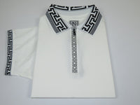 Men Sports Shirt DE-NIKO Short Sleeves Cotton Zipper Polo Shirt DBK104 White