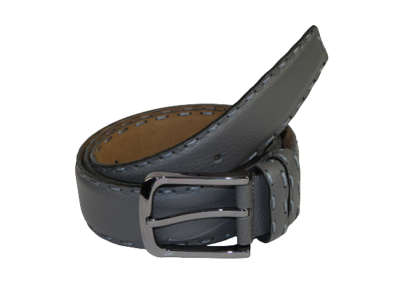 Men Genuine Leather Belt PIERO ROSSI Turkey Soft Full Grain Hand Stitch 301 Gray