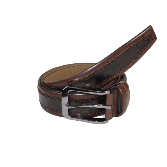 Men Genuine Leather Belt PIERO ROSSI Turkey Crocodile print Stitched 3071 Brown