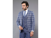 Men 3pc European Vested Suit WESSI by J.VALINTIN Extra Slim Fit JV38 Blue White