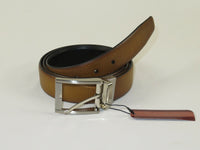 Mens VALENTINI Textured Leather Belt Pin Buckle Reversible sw68 Tan greenish