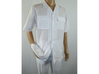 Mens Stacy Adams Linen 2pc Walking Leisure Suit Shirt pants set 3510 White