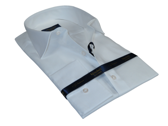 Men 100% Cotton Shirt Manschett Quesste Turkey Slim Fit 6041-01 White Fancy
