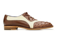 Belvedere Genuine Ostrich Quill Italian Leather Wing Tip Shoes Sesto Brown/Cream