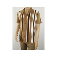Mens Stacy Adams Italian Style Knit Woven Shirt Short Sleeves 3109 Cafe Brown