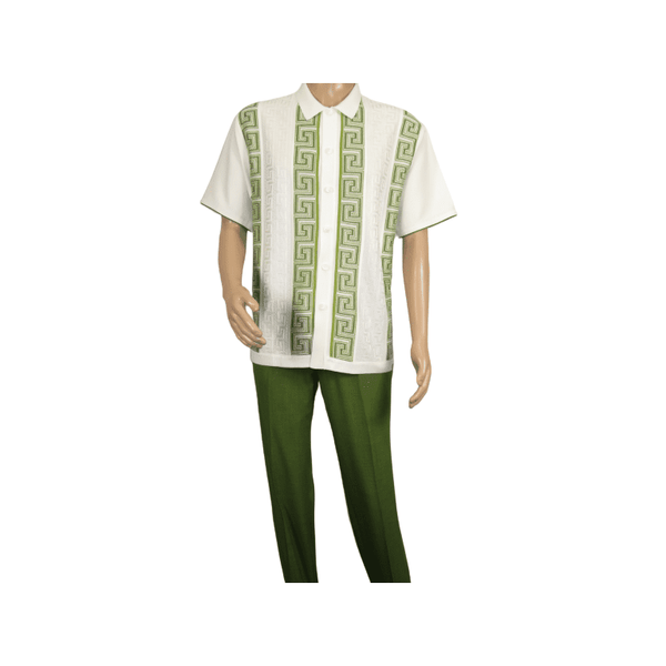 Men Silversilk 2pc walking leisure Matching Suit Italian woven knits 51011 Green
