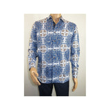 Mens Sports Shirt by DE-NIKO Long Sleeves Fashion Prints Soft Modal DSA114 Blue