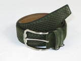 Men Genuine Basket weave Suede Soft Leather Belt PIERO ROSSI Turkey #1002 Olive