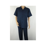 Men 2pc Walking Leisure Suit Short Sleeves By DREAMS 255-01 Solid Navy Blue