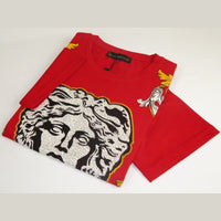 Men LAVERITA European Fashion Shirt Short Sleeves Medusa Floral Design 93361 Red