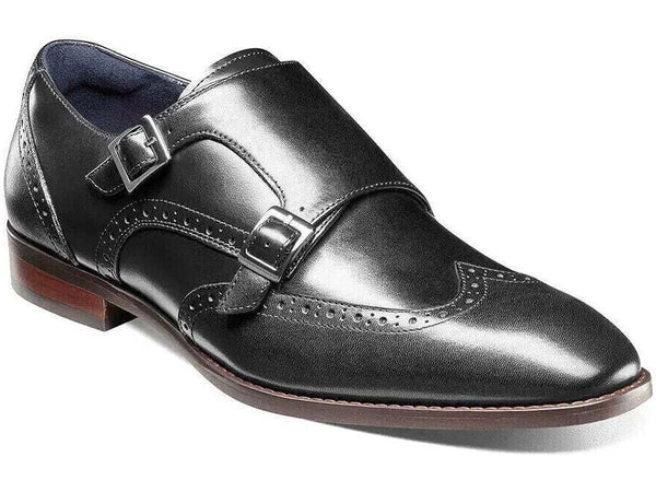 Men's Stacy Adams Karson Wingtip Double Monk Strap Shoes Leather Black 25570-001
