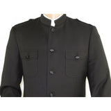 Men Apollo King Banded Collarless suit Mandarin Military Style 5button K1 Black