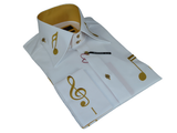 Mens AXXESS Musician Singer Dress Shirt Turkey Musical Notes 322-12 White Gold