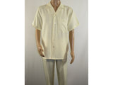 Men 2pc Walking Leisure Suit Short Sleeves By DREAMS 255-05 Solid Cream Ivory