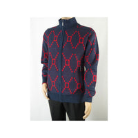 Men SILVERSILK Fancy Thick Sweater Jacket Zipper Pockets Mock Neck 4202 Navy Red