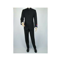 Men Apollo King Banded Collarless suit Mandarin 5 Button Wide leg M5-1 Black
