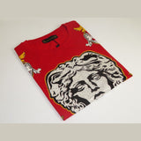 Men LAVERITA European Fashion Shirt Short Sleeves Medusa Floral Design 93361 Red