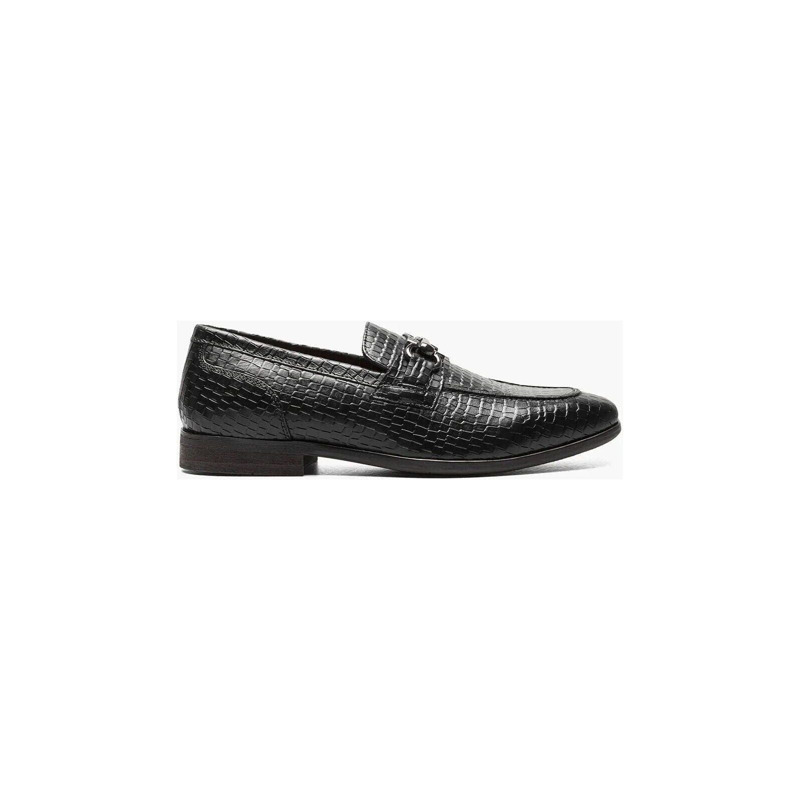 Stacy Adams Feronte Moc Toe Bit Slip On Croco Print Leather Black 25623-001