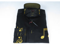 Mens AXXESS Musician Singer Dress Shirt Turkey Musical Notes 322-13 Black Gold
