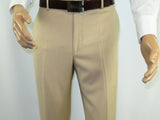 Mens MANTONI Flat Front Pants All Wool Super 140's Classic Fit 40901 Beige