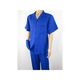 Men 2pc Walking Leisure Suit Short Sleeves By DREAMS 255-21 Solid Royal Blue