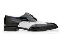 Belvedere Genuine American Alligator ,Eel Wing Wing Tip Shoes Varo Black/White